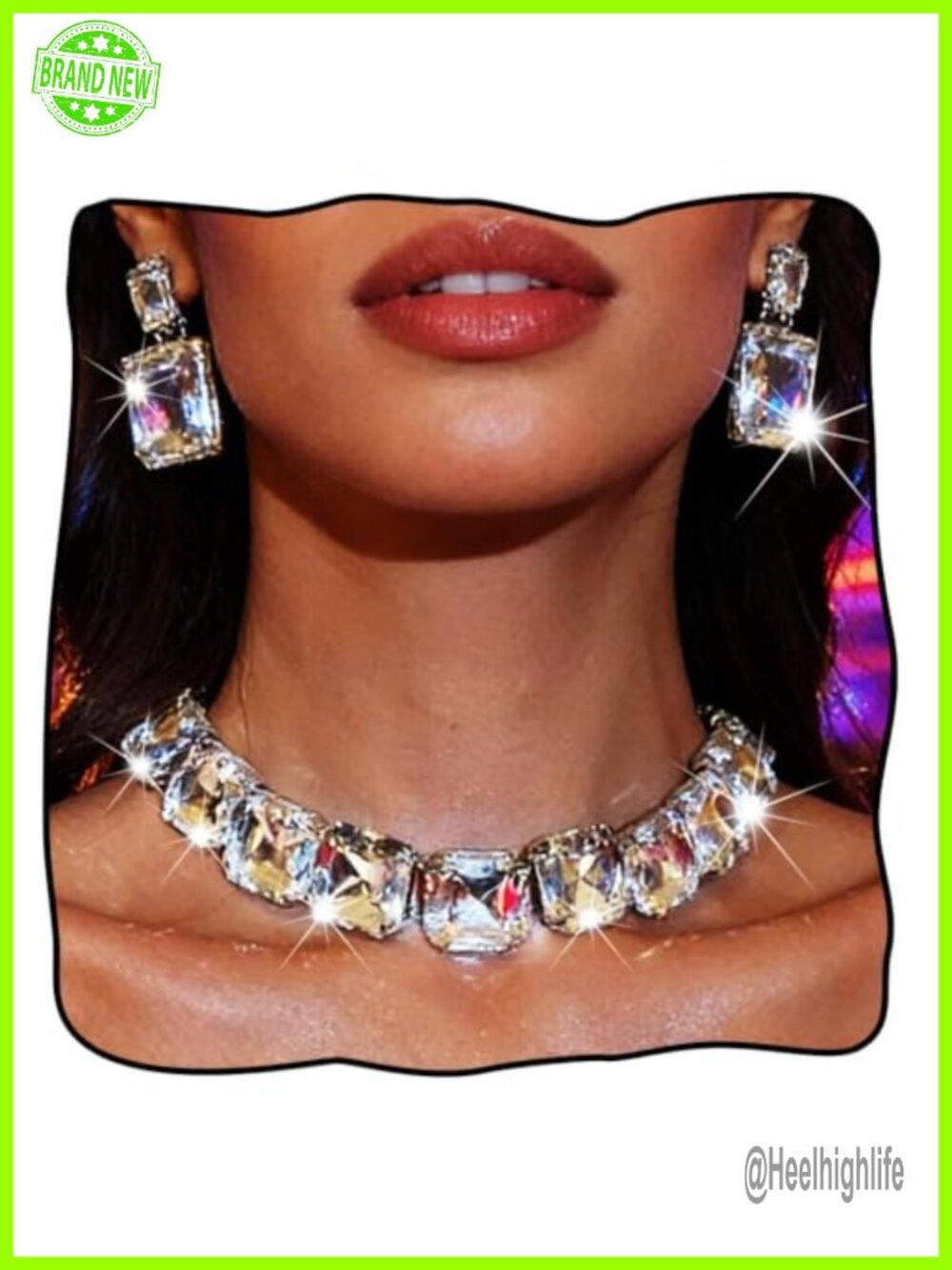 Rhinestone Crystal Choker Necklace & Earrings Set for Prom Party